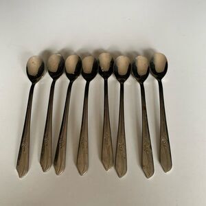 MCM 8 Pcs Stainless by Imperial Rose Floral Flatware Ice Tea Long Spoons.